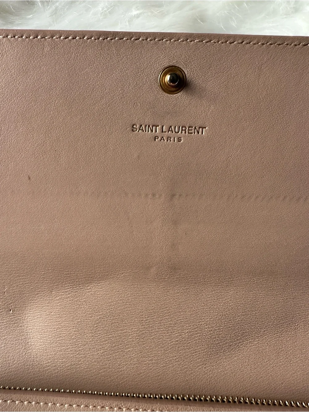 Saint Laurent YSL Beige Leather Wallet Convertible Chain Crossbody